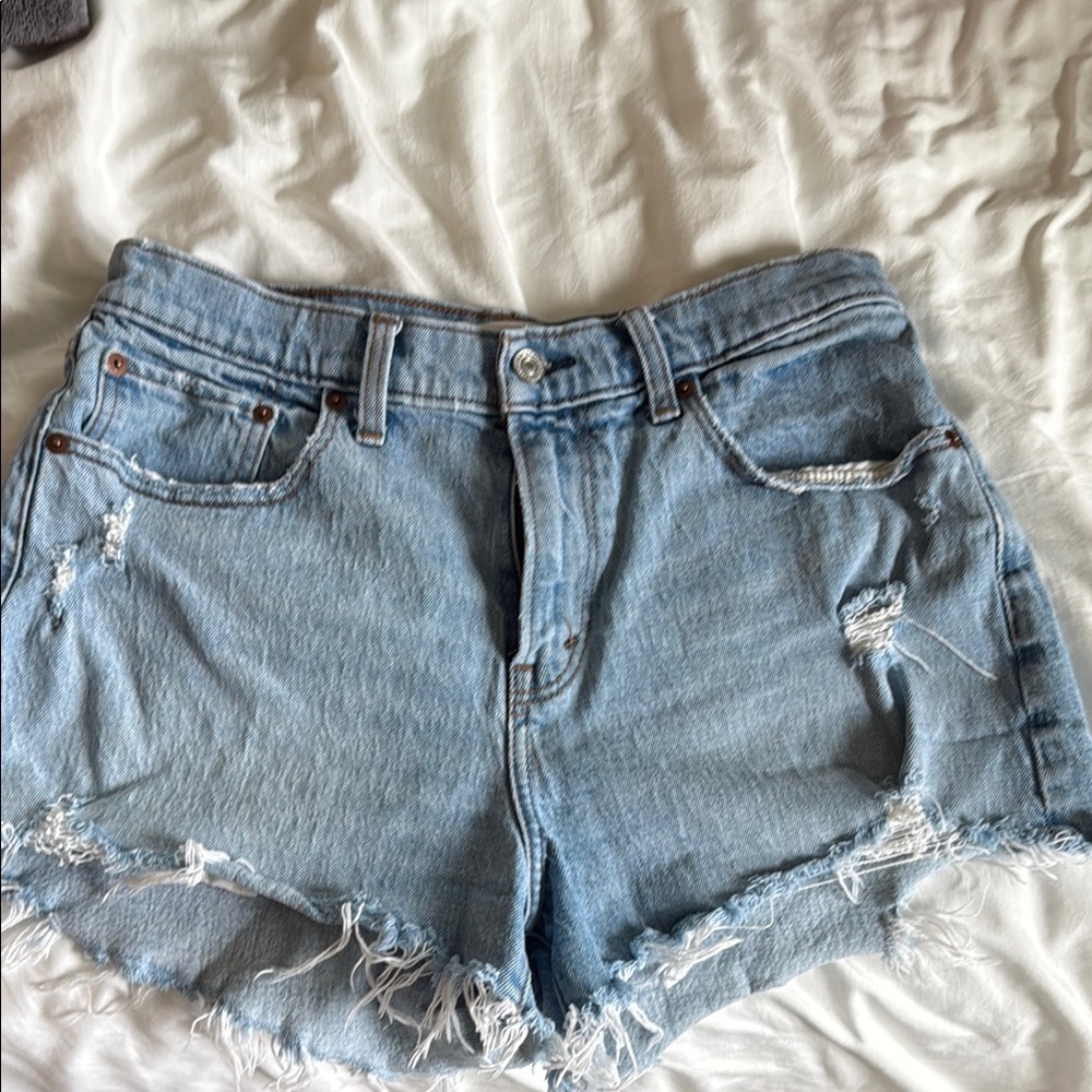 Abercrombie & Fitch Mom Short Light Blue Distressed Jean Shorts